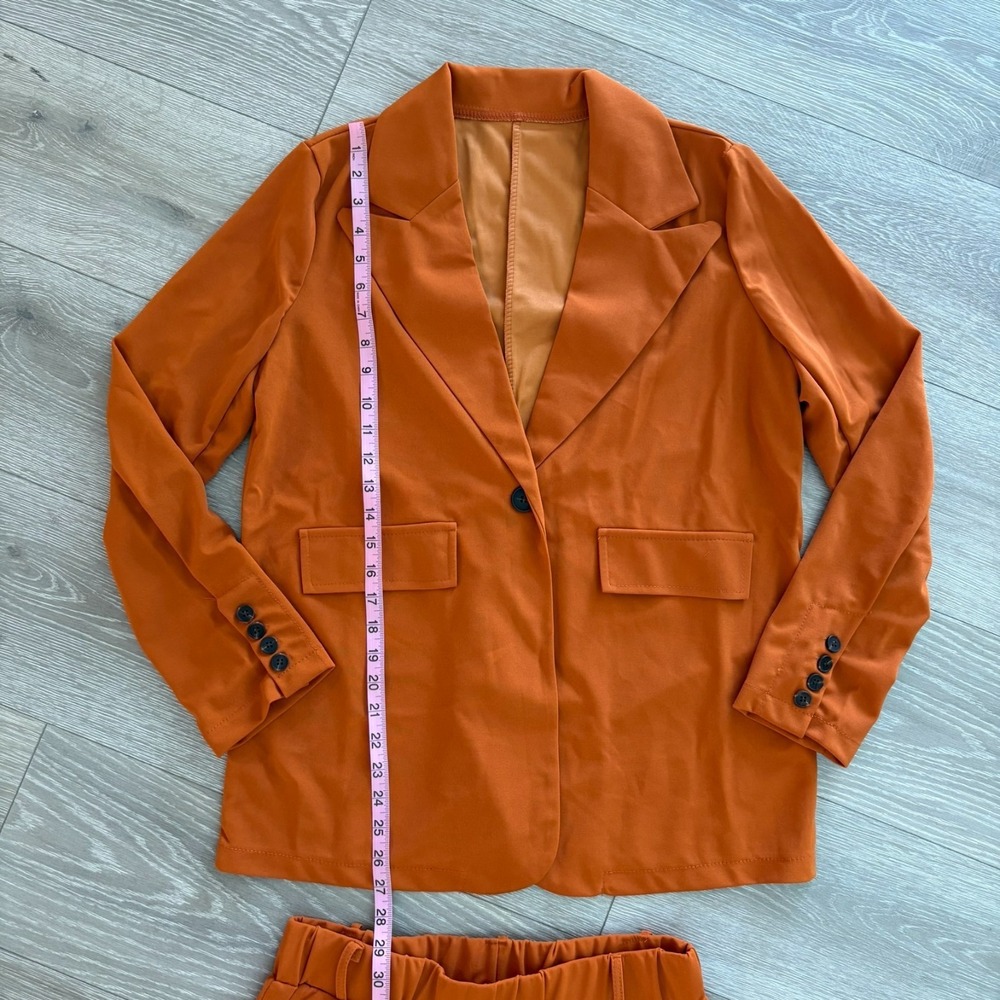 NWT Womens Burnt Orange 2-Piece Slim Fit Suit Blazer & Pants Size L - Picture 10 of 16